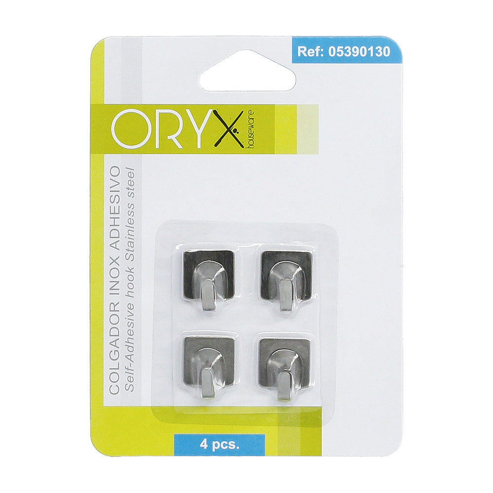 Colgador oryx inoxidable pequeño (blíster 4 unidades) adhesivo