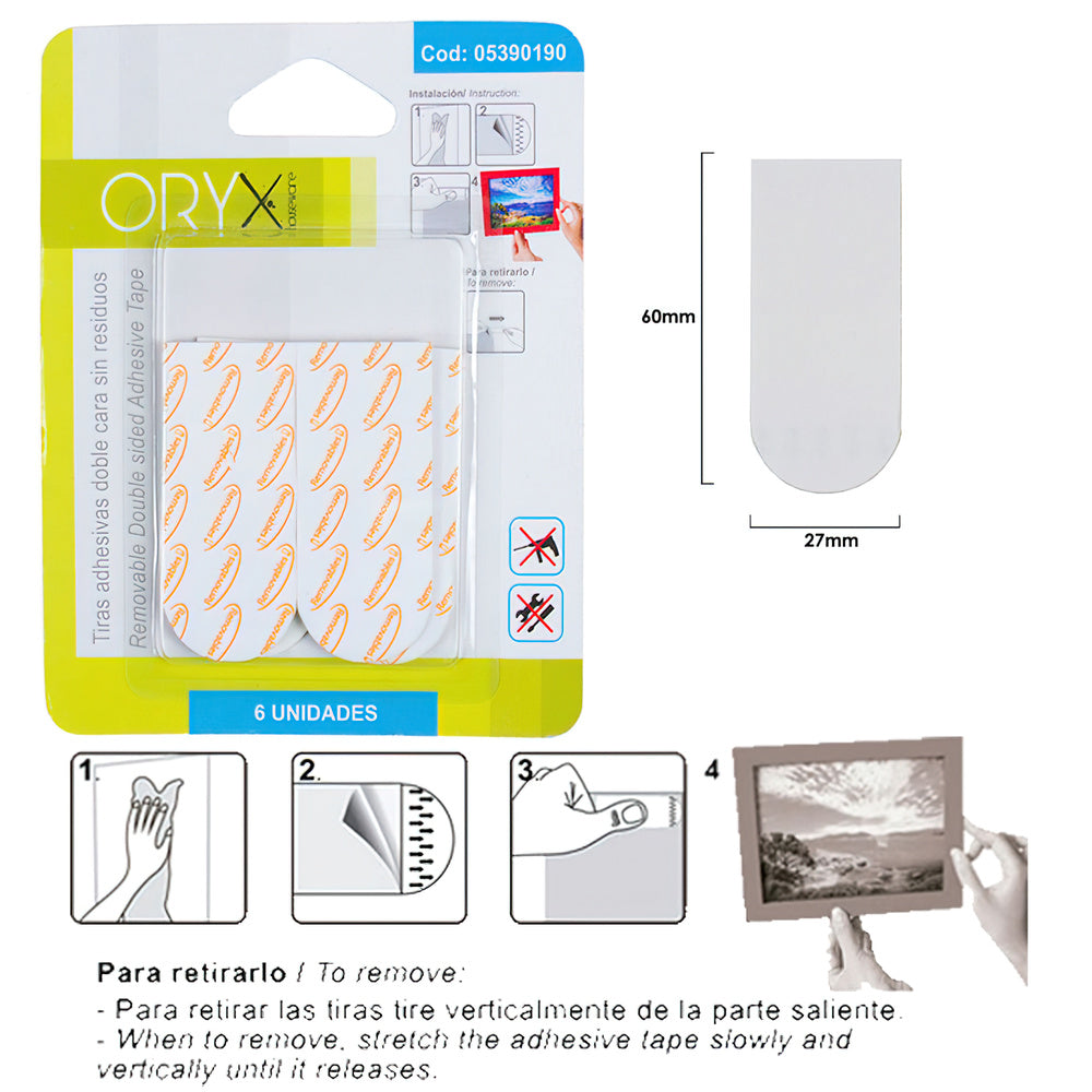 Residue-free double-sided adhesive strips (6-piece blister pack)