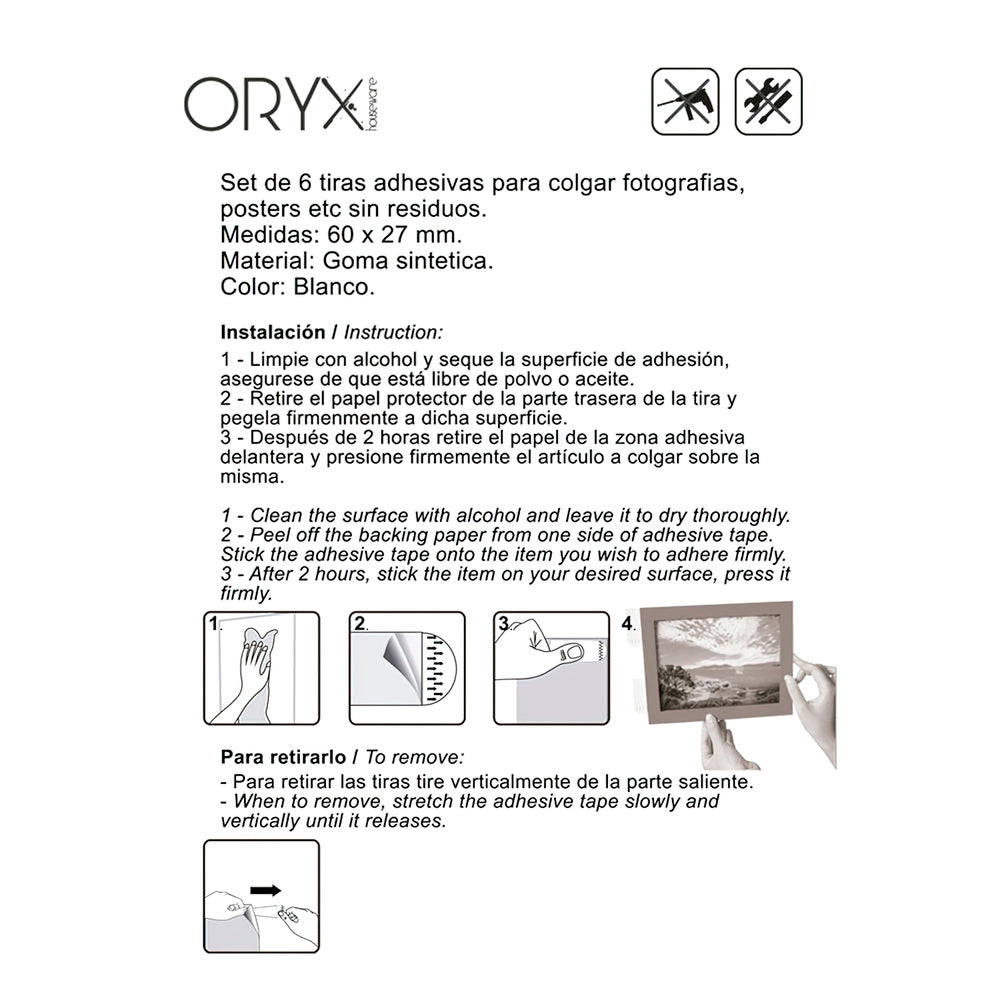 Residue-free double-sided adhesive strips (6-piece blister pack)