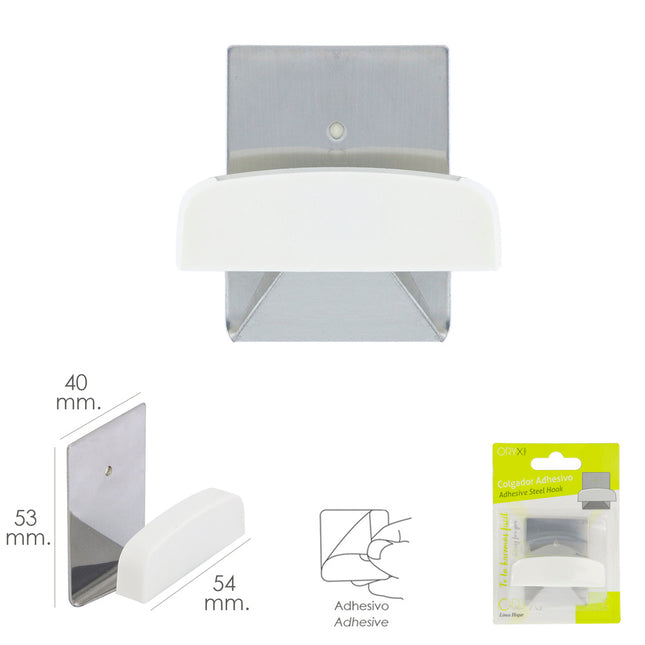 Colgador percha adhesivo acero inoxidable color metalizado / blanco
