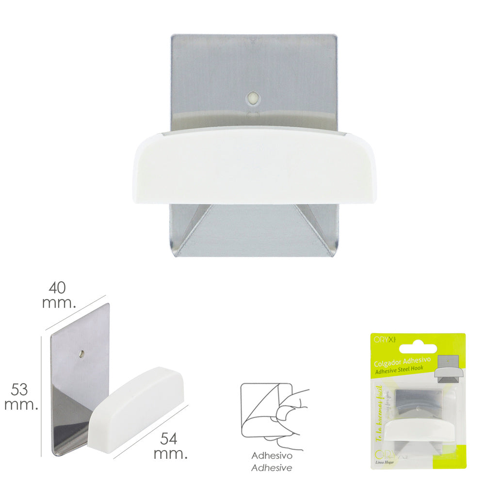 Colgador percha adhesivo acero inoxidable color metalizado / blanco