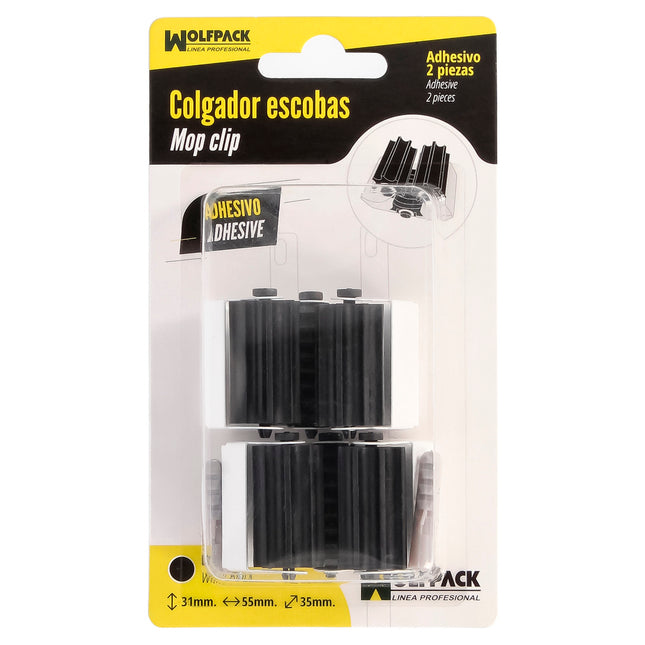 Colgador adhesivo / atornillable para escobas, fregonas, cepillos, recogedores (blister 2 piezas)