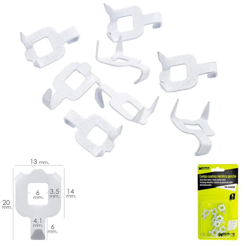 Cuelga cuadros metálico gancho blister 8 piezas