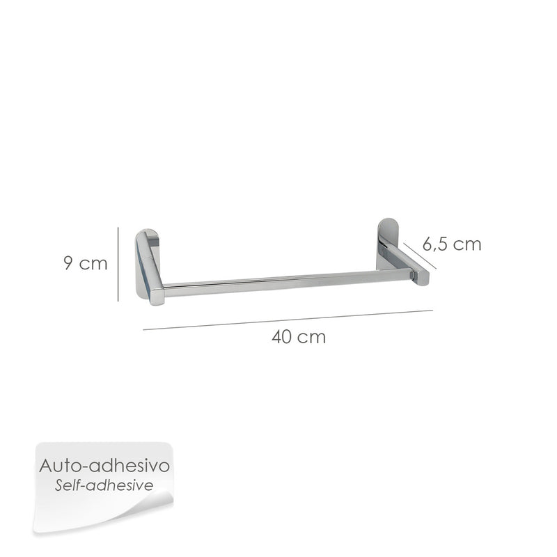 Toallero barra 40 cm. color inox con efecto espejo, autoadhesivo resistente, porta toallas, toallero adhesivo pared/mueble