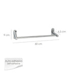 Toalheiro em barra 60 cm cor inox com efeito espelho, autoadesivo resistente, suporte de toalhas, toalheiro adesivo parede/móvel