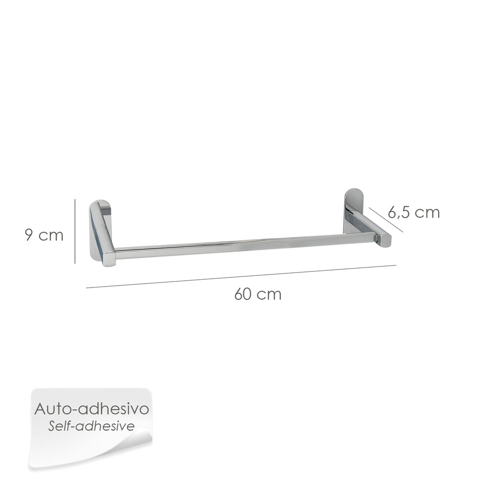 Towel rail bar 60 cm stainless steel color with mirror effect, strong self-adhesive, towel holder, self-adhesive towel rail for wall/furniture