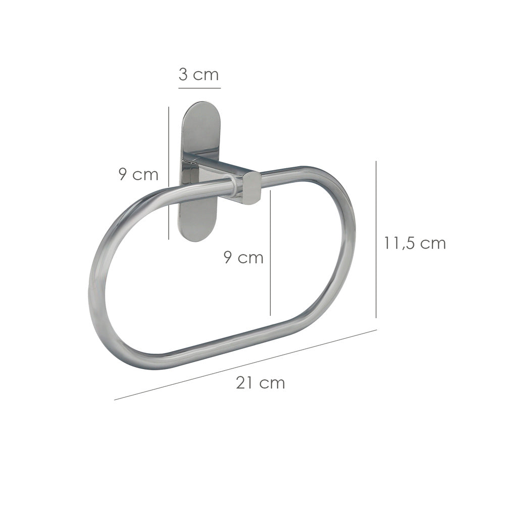 Ring-shaped towel holder, stainless steel color with mirror effect, resistant self-adhesive, towel rack, wall/cabinet adhesive towel holder