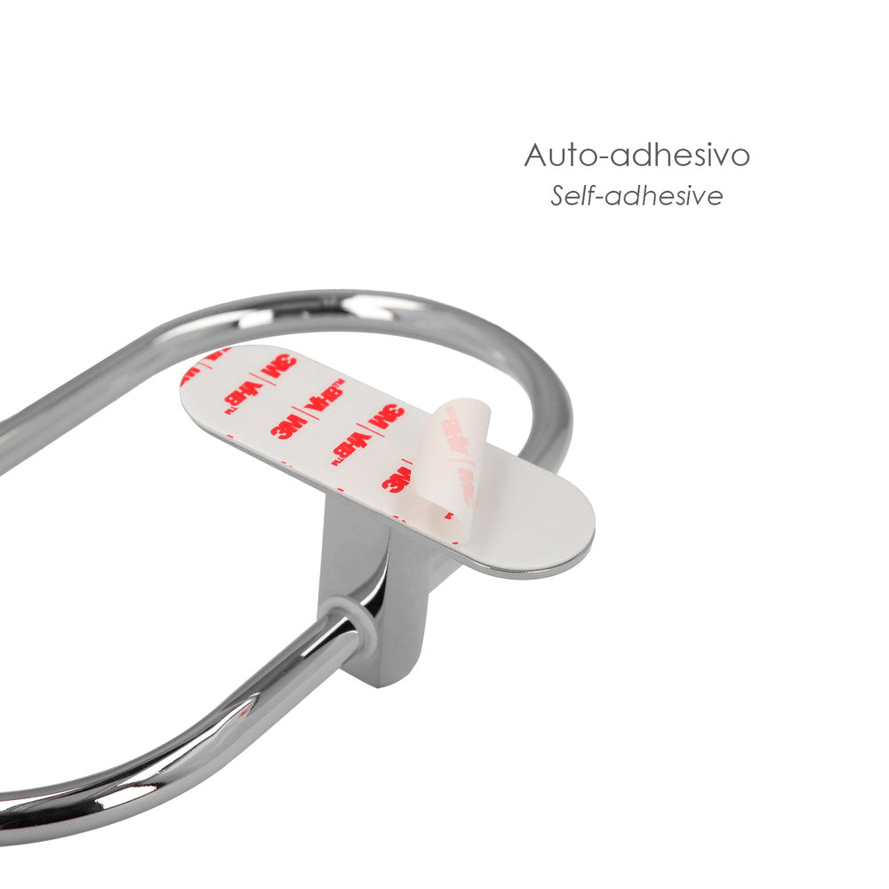 Ring-shaped towel holder, stainless steel color with mirror effect, resistant self-adhesive, towel rack, wall/cabinet adhesive towel holder
