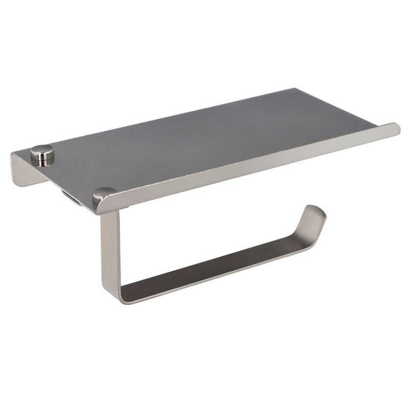 Portarrollos baño con estante para moviles autoadhesivo, color inox con efecto espejo, autoadhesivo resistente o con tornillos