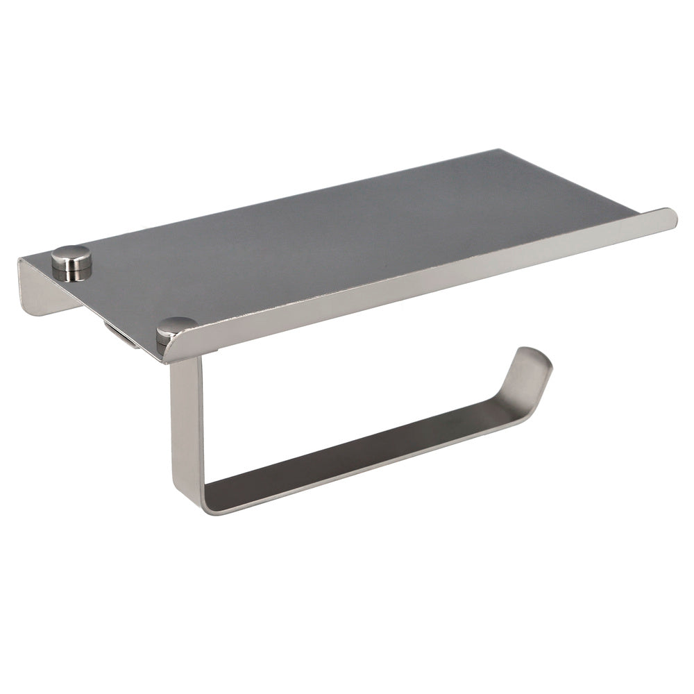 Suporte para papel higiénico com suporte autocolante para telemóvel, cor aço inoxidável com efeito espelhado, resistente à fixação por adesivo ou parafusos.