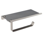 Suporte para papel higiénico com suporte autocolante para telemóvel, cor aço inoxidável com efeito espelhado, resistente à fixação por adesivo ou parafusos.