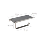 Suporte para papel higiénico com suporte autocolante para telemóvel, cor aço inoxidável com efeito espelhado, resistente à fixação por adesivo ou parafusos.