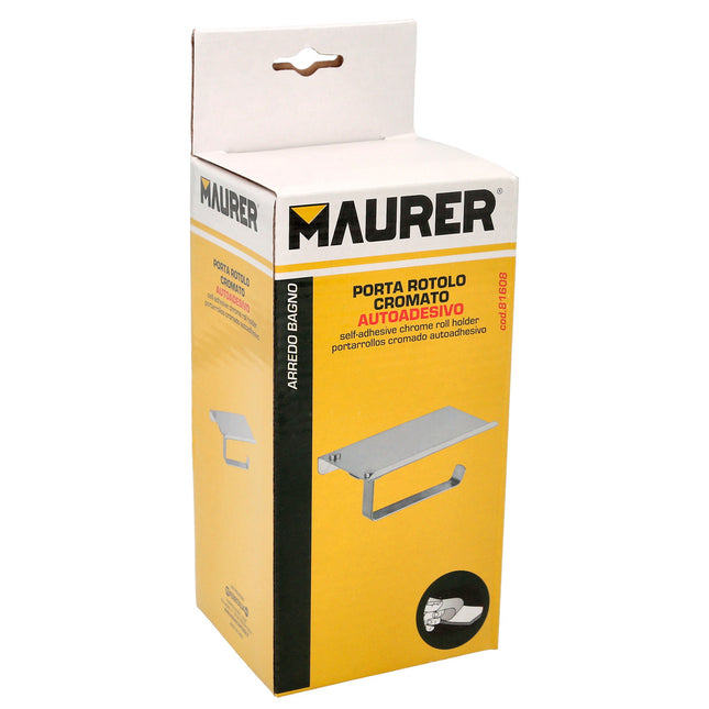 Portarrollos baño con estante para moviles autoadhesivo, color inox con efecto espejo, autoadhesivo resistente o con tornillos