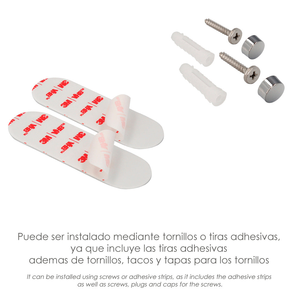 Cesto de canto autocolante para casa de banho, na cor aço inoxidável com efeito espelhado, resistente à autocolante ou com parafusos.