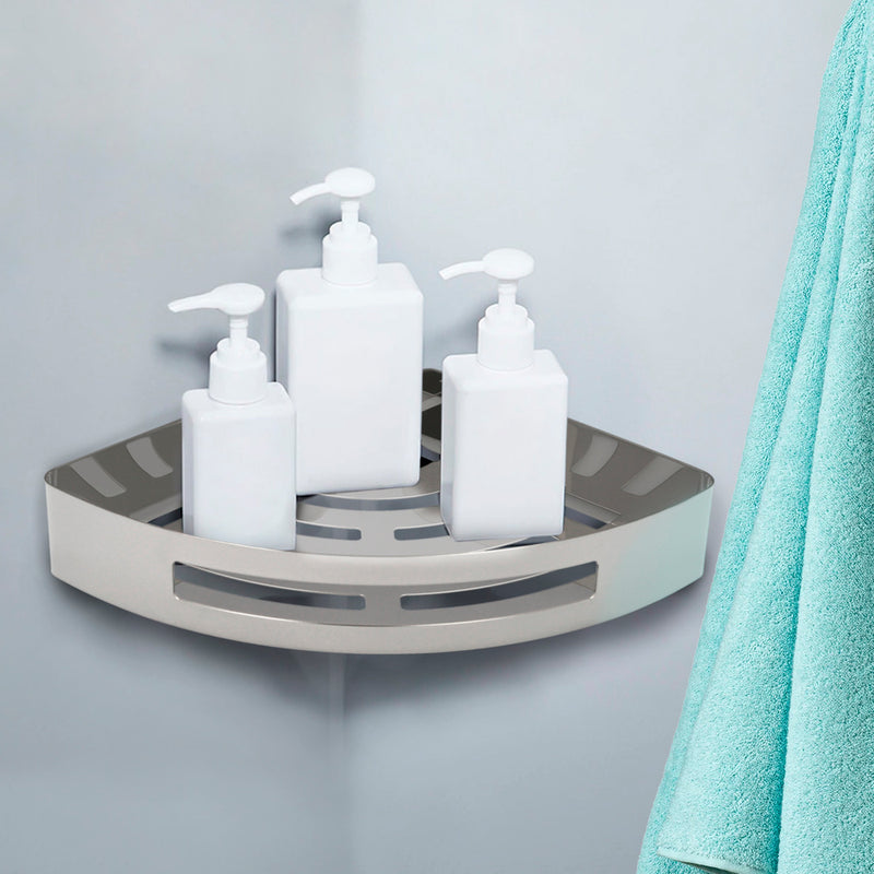 Cestillo rincon baño autoadhesivo, color inox con efecto espejo, autoadhesivo resistente o con tornillos