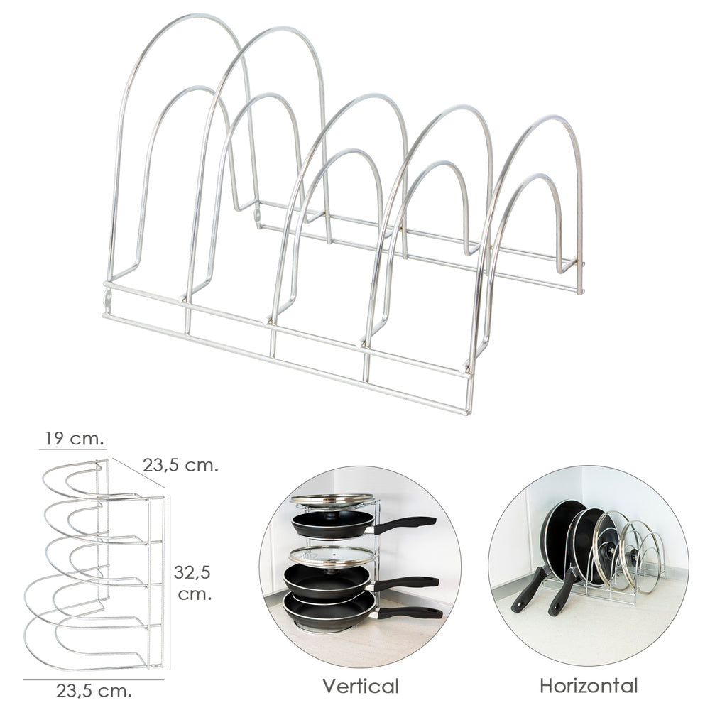 Vertical 5-tier pan and lid organizer, chrome-plated steel