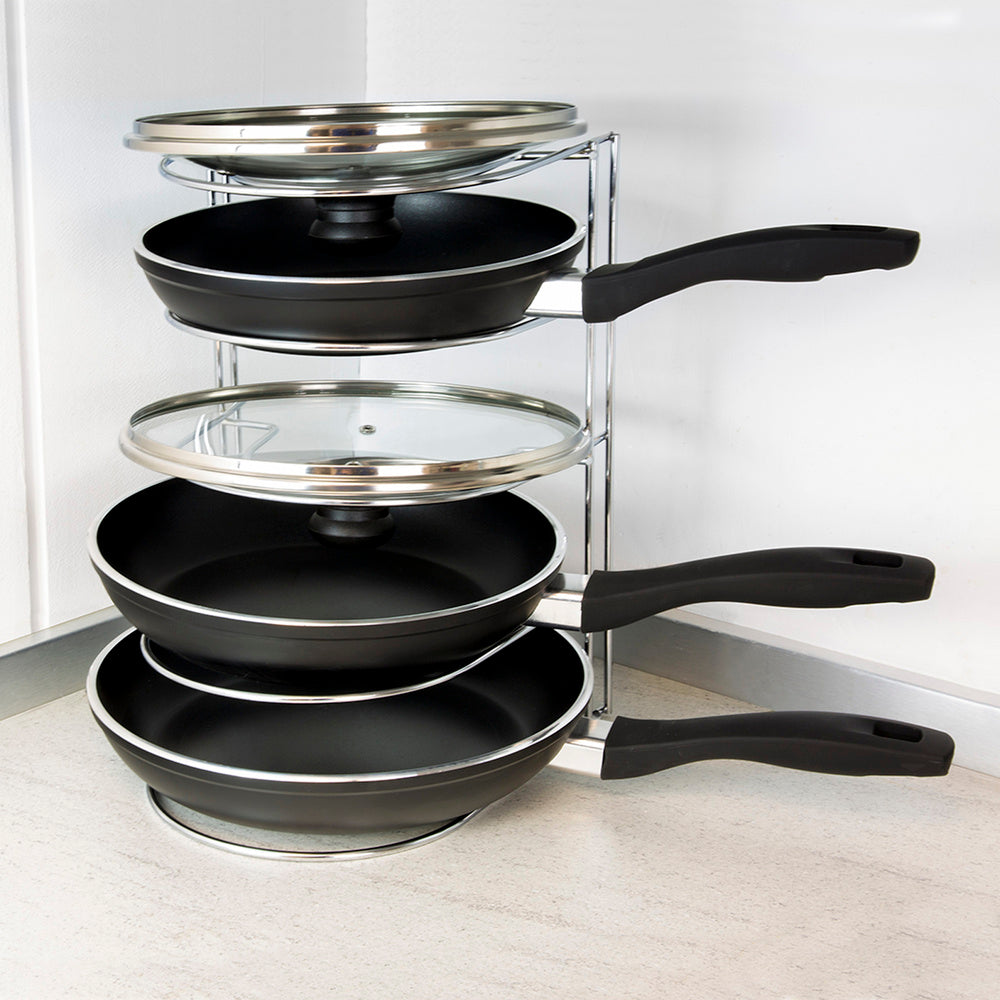 Vertical 5-tier pan and lid organizer, chrome-plated steel