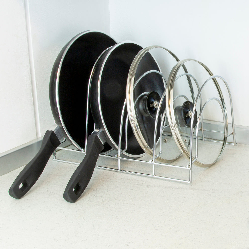 Vertical 5-tier pan and lid organizer, chrome-plated steel