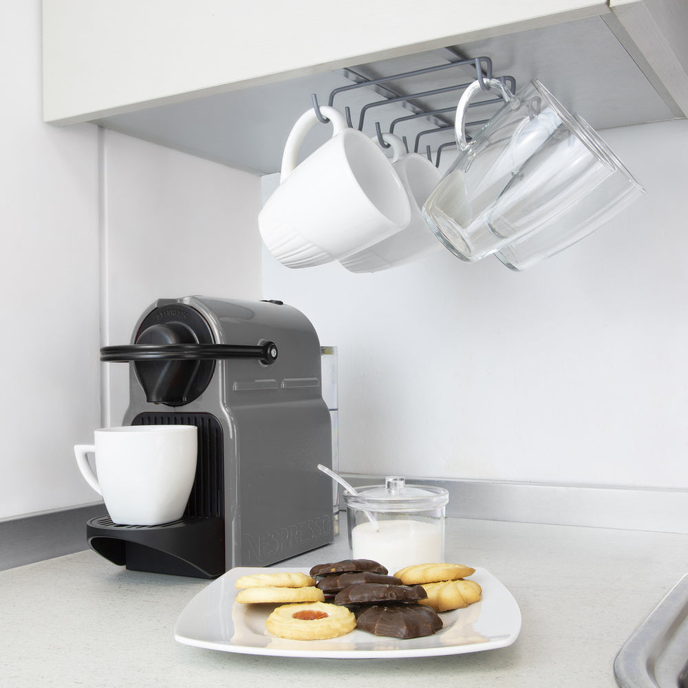 Mug holder, under cabinet kitchen rack, steel mug hanger for 10 cups
