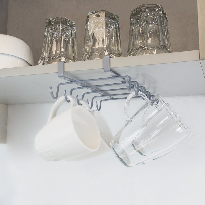 Colgador tazas, soporte cocina bajo mueble, acero cuelgatazas para 10 tazas