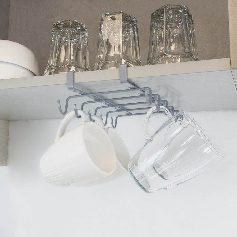 Mug holder, under cabinet kitchen rack, steel mug hanger for 10 cups