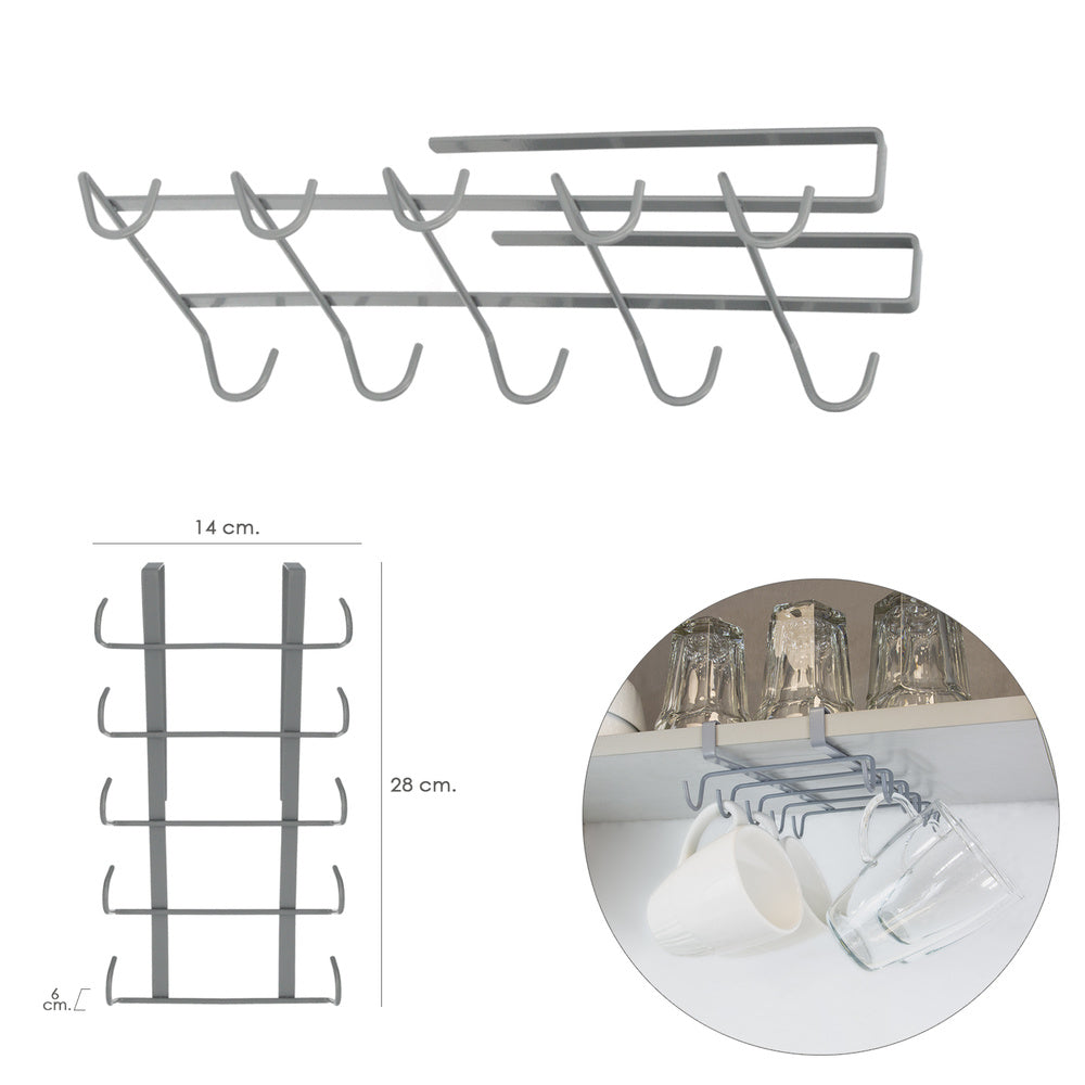 Mug holder, under cabinet kitchen rack, steel mug hanger for 10 cups