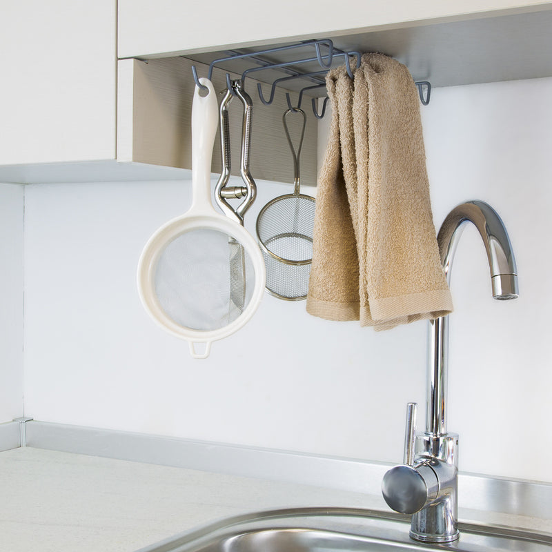 Colgador tazas, soporte cocina bajo mueble, acero cuelgatazas para 10 tazas