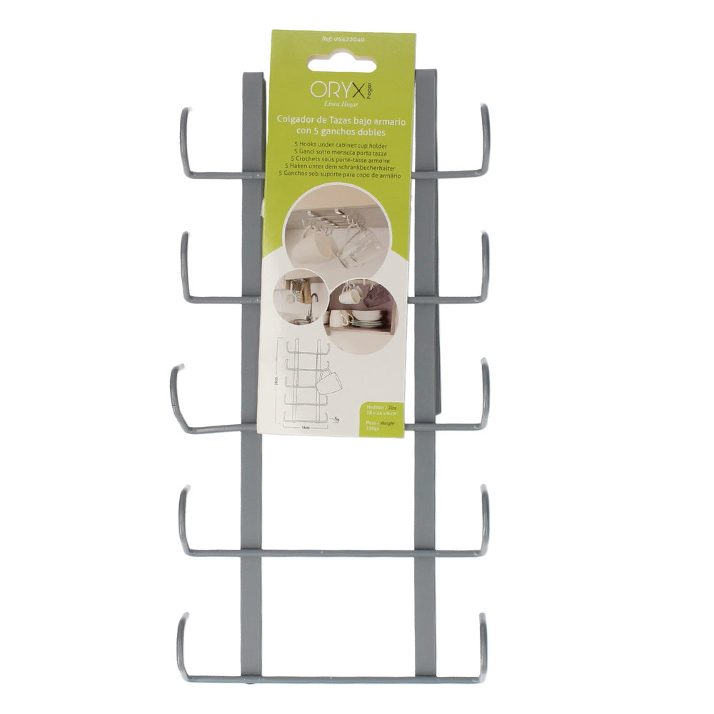 Colgador tazas, soporte cocina bajo mueble, acero cuelgatazas para 10 tazas