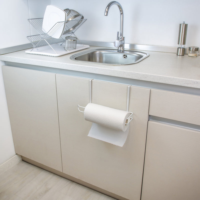Colgador portarrollos papel cocina, acero para puertas, encimeras, muebles. 32,5x18x10 cm