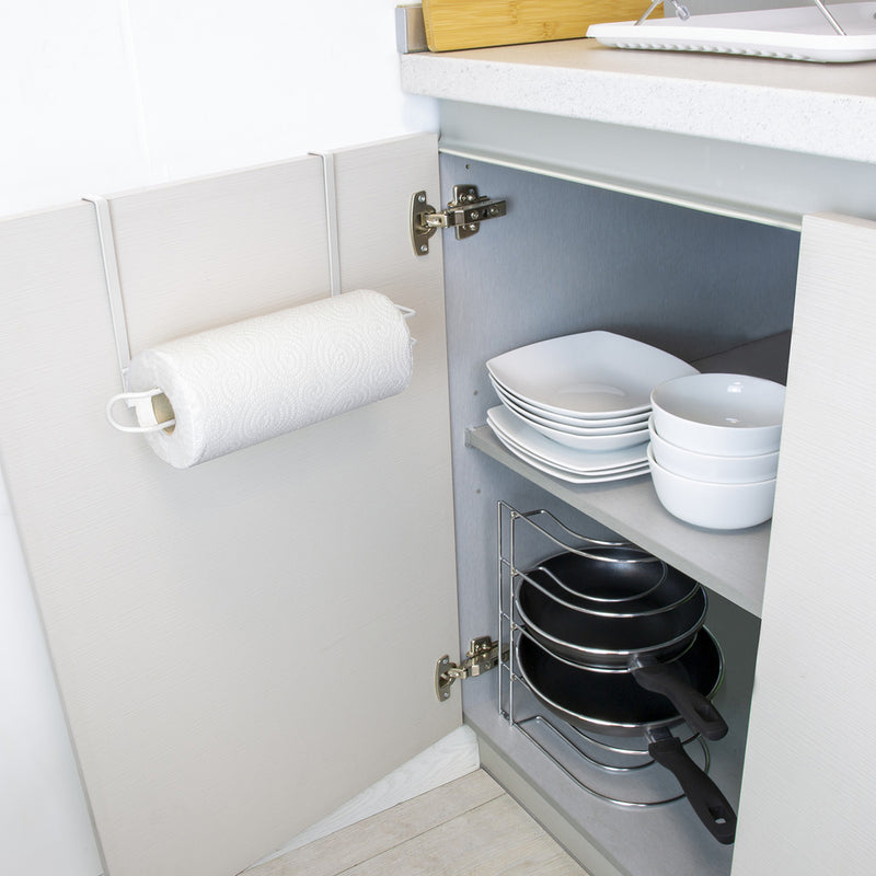 Colgador portarrollos papel cocina, acero para puertas, encimeras, muebles. 32,5x18x10 cm