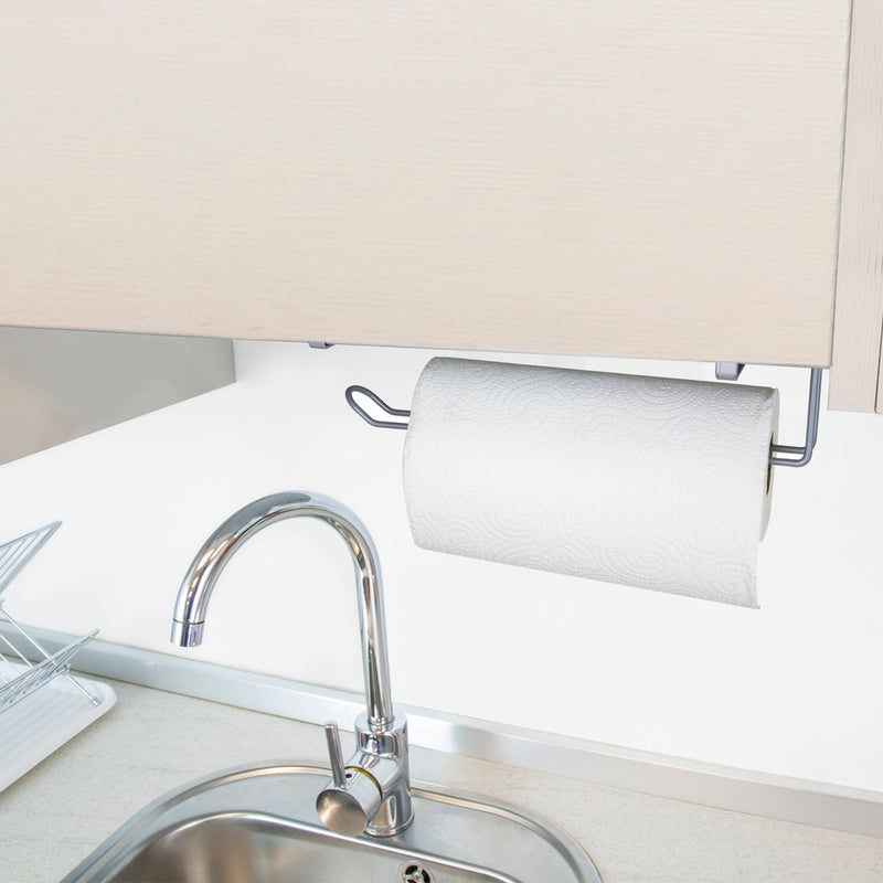 Colgador portarrollos papel cocina, acero para puertas, encimeras, muebles. 32,5x18x10 cm