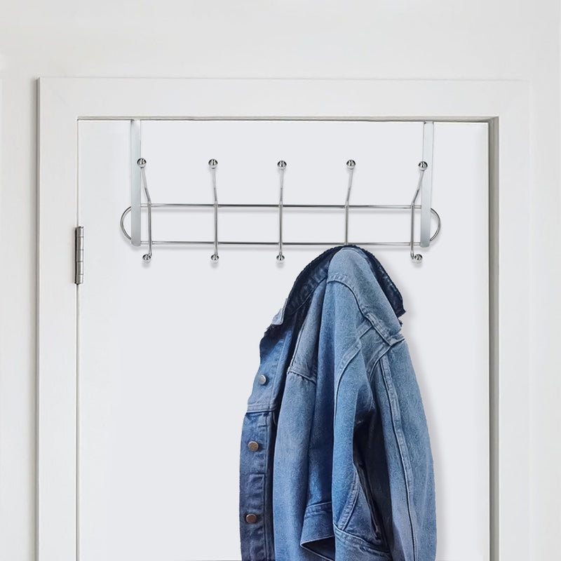 Perchero cromado colgante para puerta 5/10 ganchos. terminacion metalica