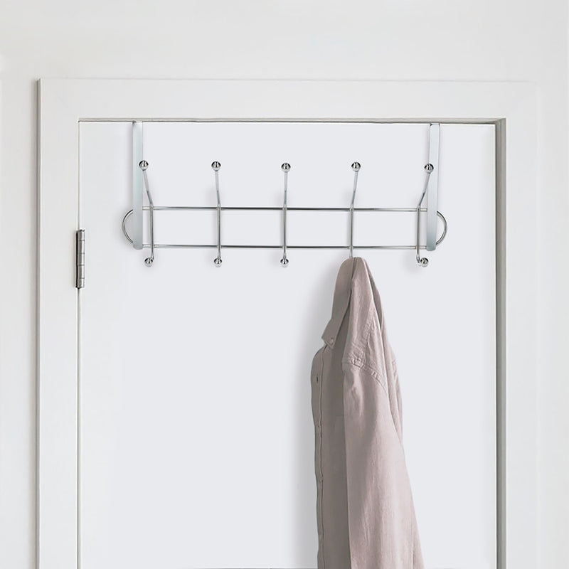 Perchero cromado colgante para puerta 5/10 ganchos. terminacion metalica