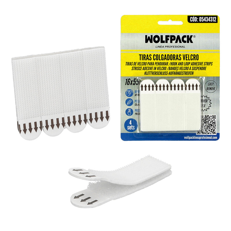 Tiras colgadoras adhesicas con velcro 16 x 55 mm. blister 4 unidades