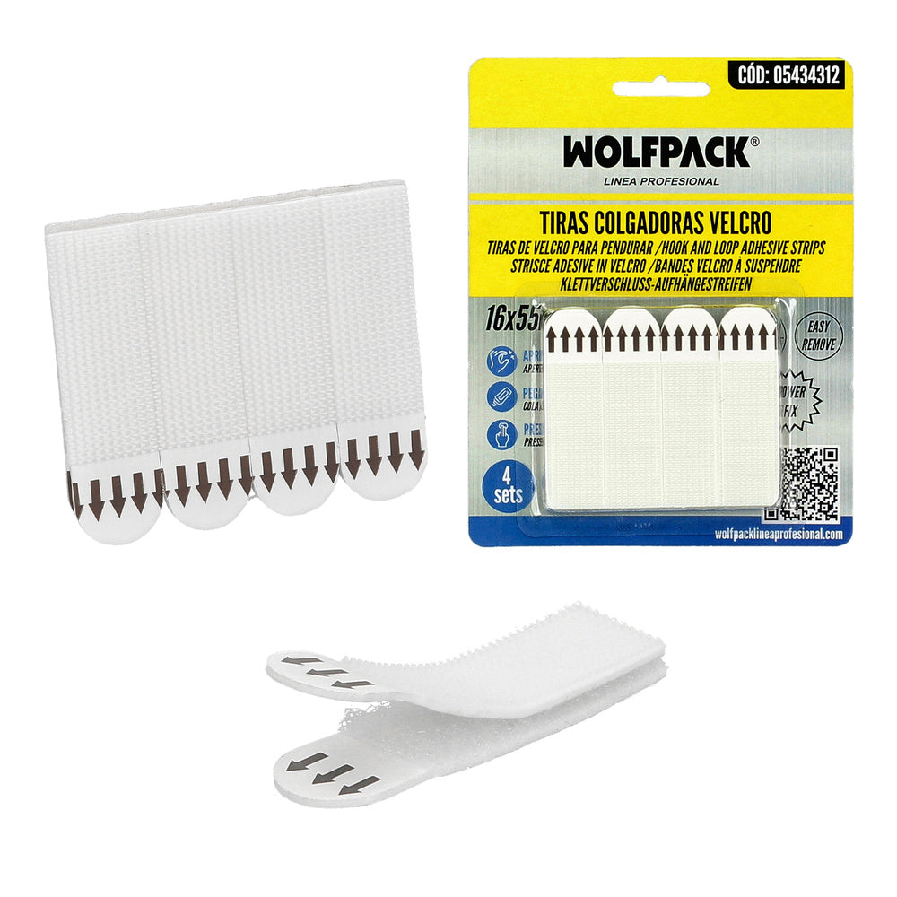 Adhesive Velcro Hanging Strips 16 x 55 mm Blister 4 units