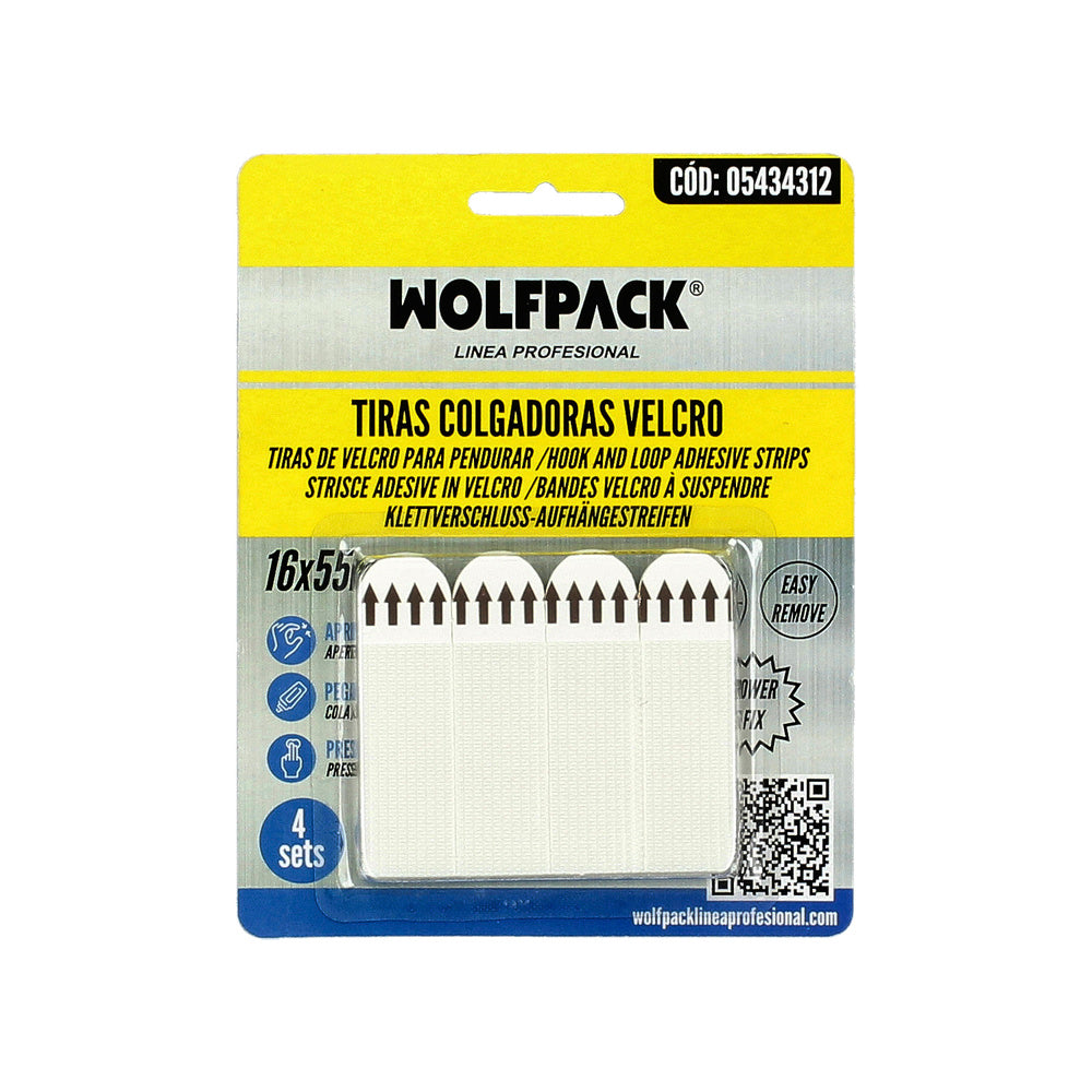 Tiras colgadoras adhesivas con velcro 16 x 55 mm blíster 4 unidades