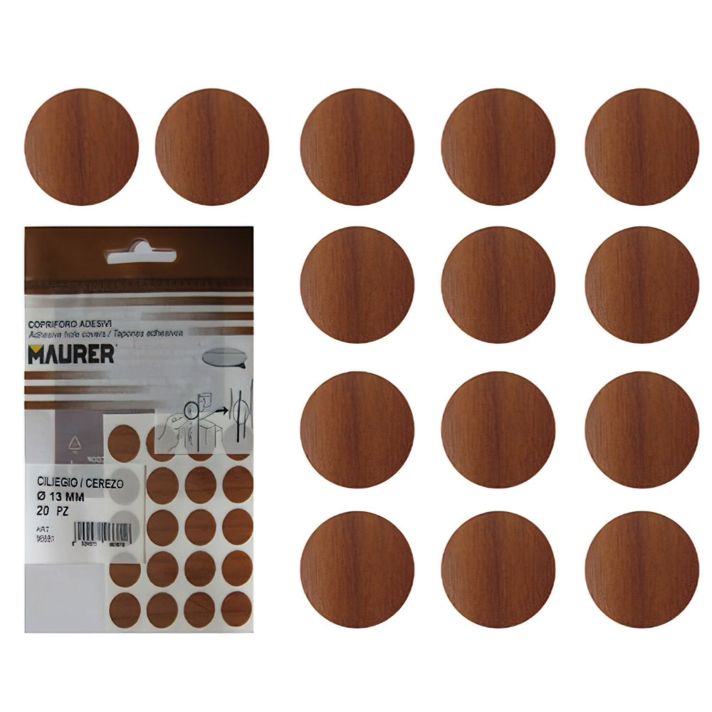 Self-adhesive cherry wood screw covers (blister pack of 20)