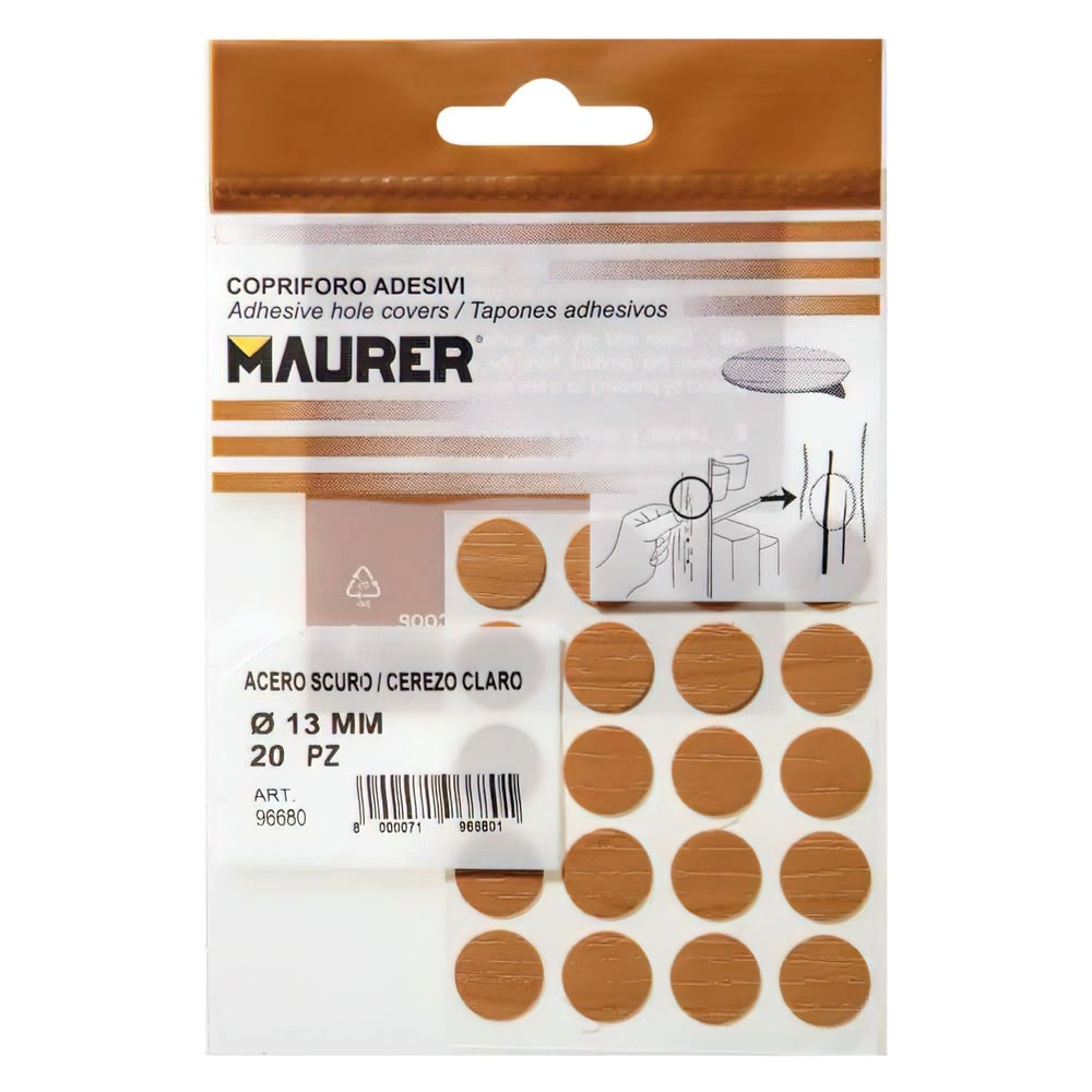 Light cherry adhesive screw covers (blister pack of 20)