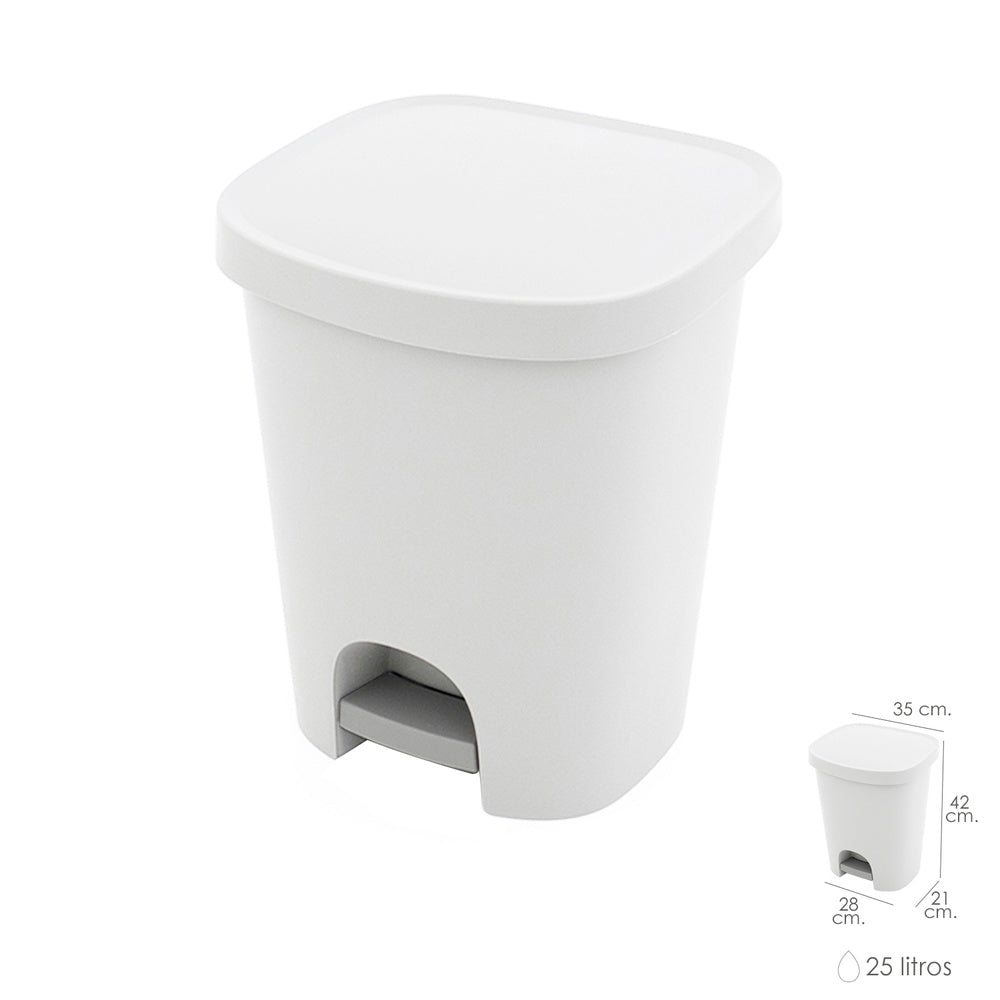 Cubo basura con pedal 25 litros plástico blanco