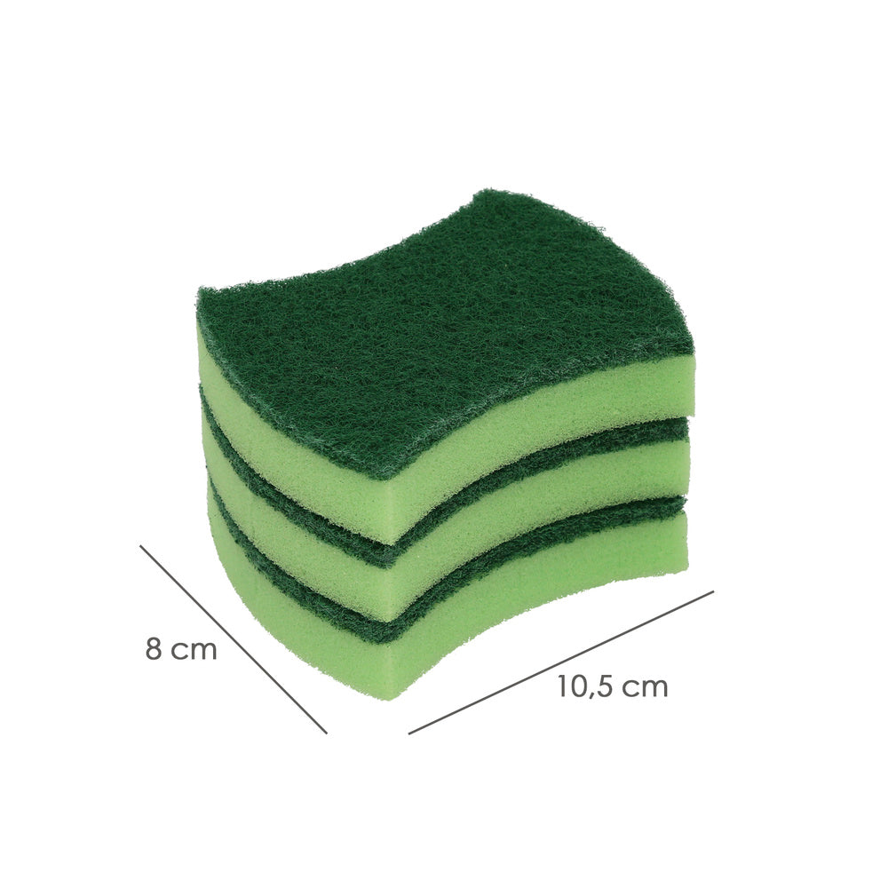 Green scourer with sponge. Pack of 3 units.