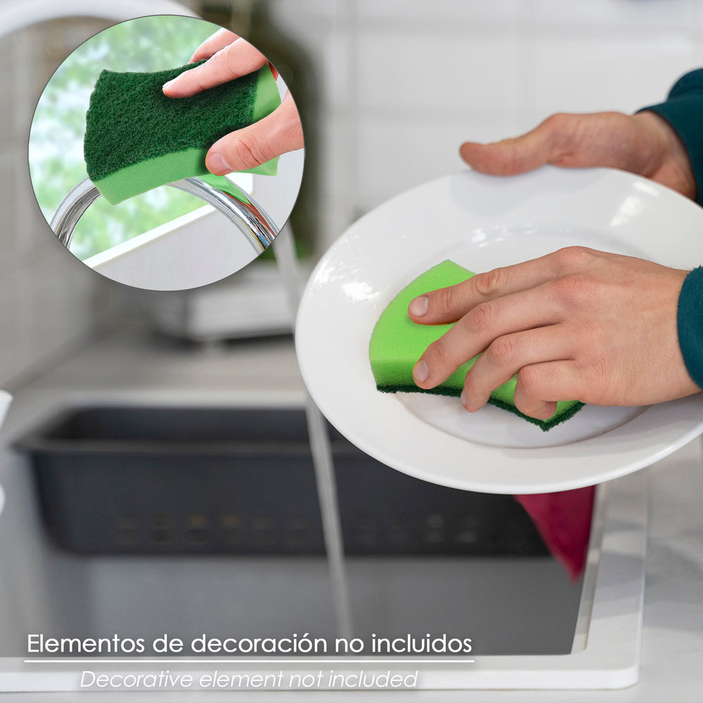Green scourer with sponge. Pack of 3 units.