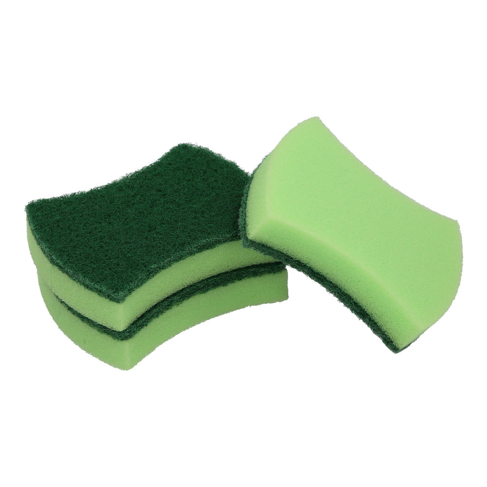 Green scourer with sponge. Pack of 3 units.