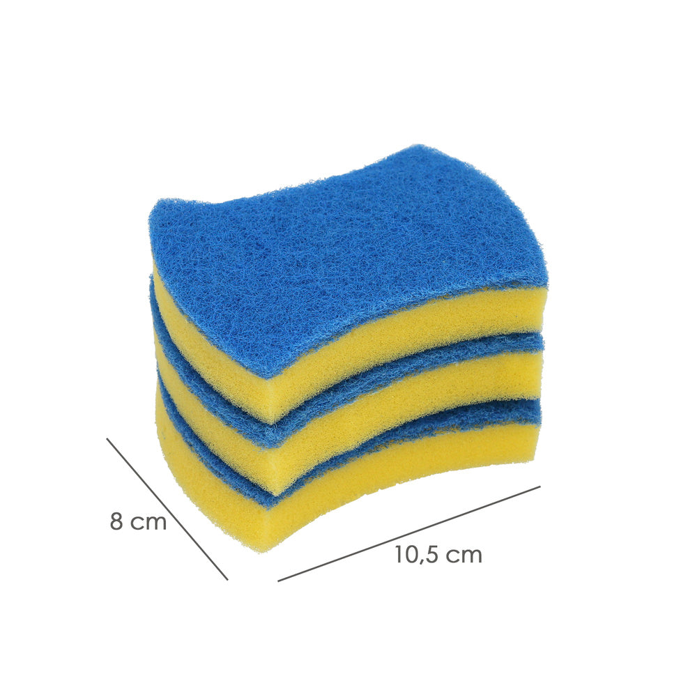 Non-scratch blue scourer with sponge. Pack of 3 units.