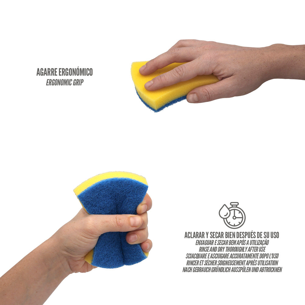 Non-scratch blue scourer with sponge. Pack of 3 units.