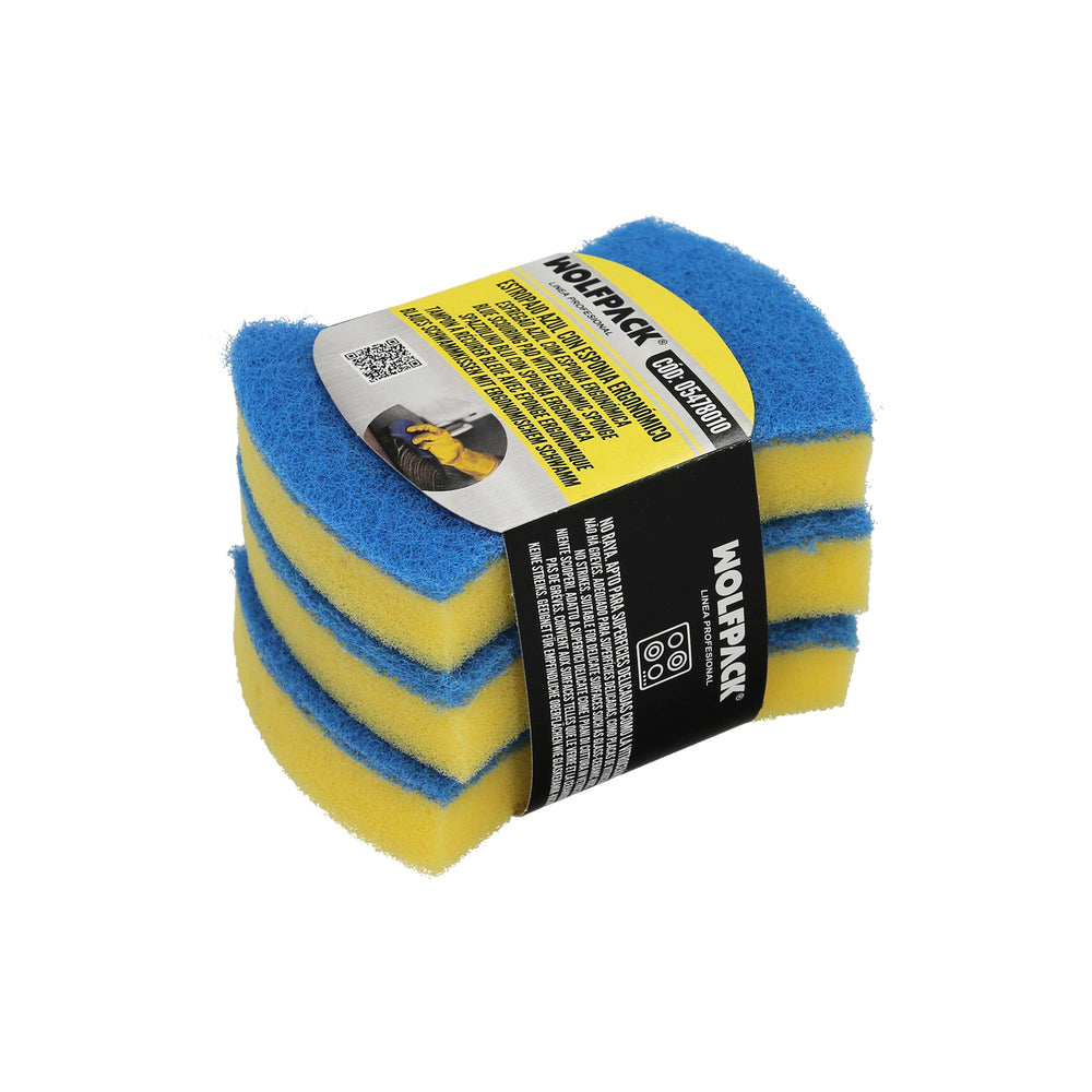 Esfregão azul não risca com esponja. Pack 3 unidades.