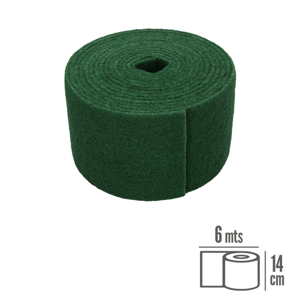 Professional green scourer pad. Roll 14 cm x 6 m