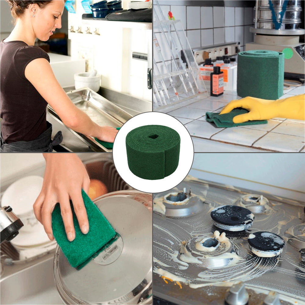 Professional green scourer pad. Roll 14 cm x 6 m
