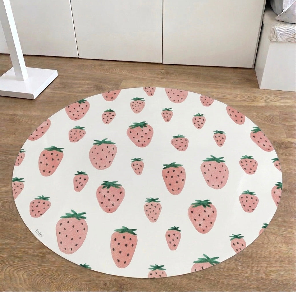 Alfombra vinílica fresas 95 cm diámetro | antideslizante