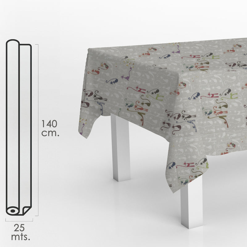 Mantel hule rollo modelo cats impermeable antimanchas PVC 140 cm. x 25 metros. rollo recortable. interior y exterior