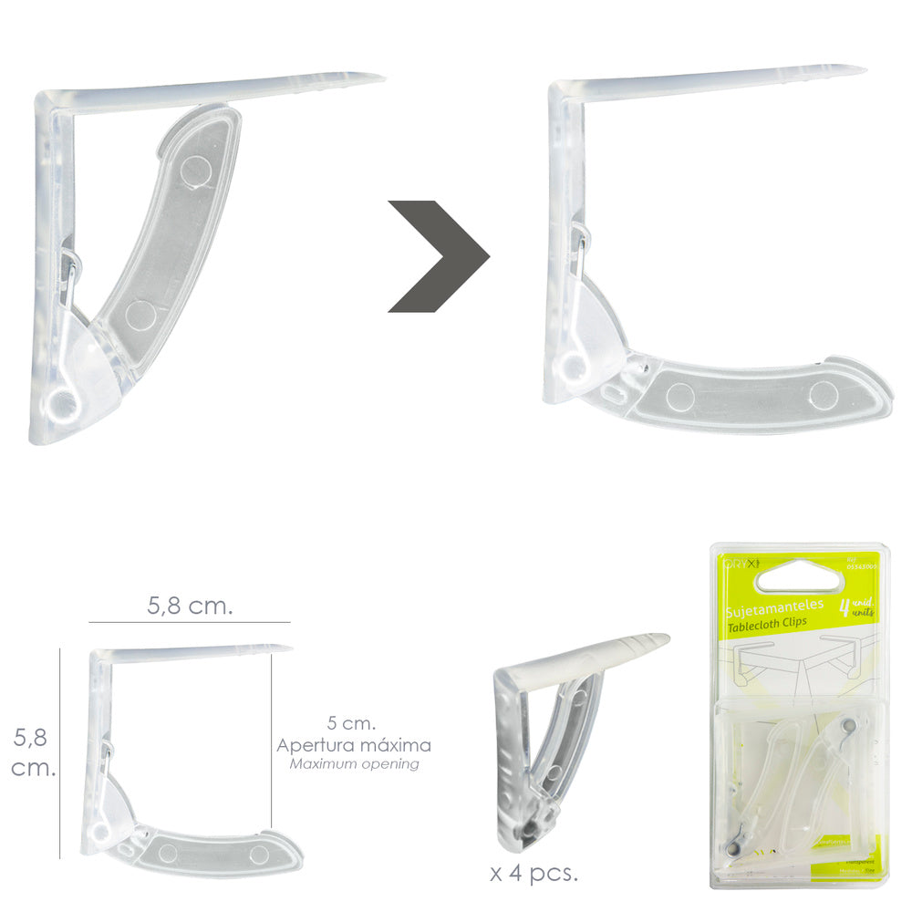 Extra-strong spring transparent tablecloth clips, 4 pieces
